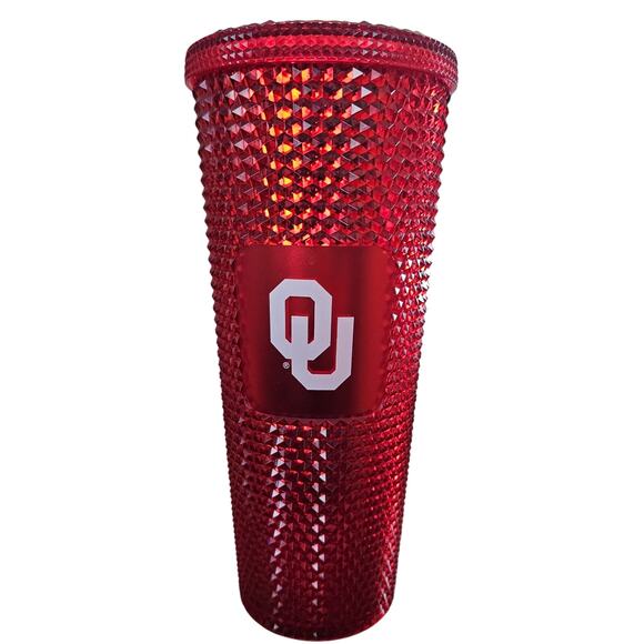 Oklahoma University Sooners Studded Tumbler Starbucks Plastic No Straw Red OU - Picture 1 of 12